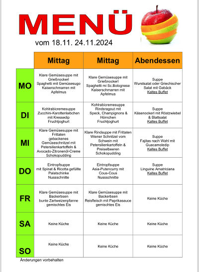 Speiseplan von 18.11. - 24.11.2024  13.Woche